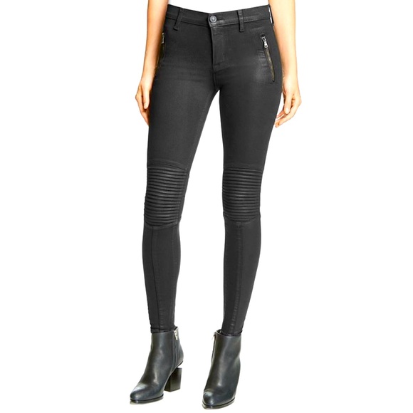 Hudson Stark Skinny Moto Jeans in Noir Coated Size 29 zMSRP $255‎ - Picture 1 of 13